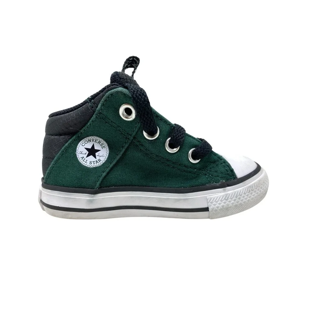 Converse All Star Baby Shoes Forest Green Canvas Mid Top Lace Up Sneakers Size 5